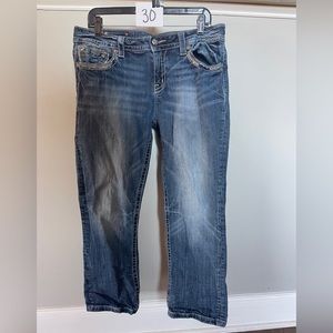 Miss Me embellished crop mid rise jeans. Size 34